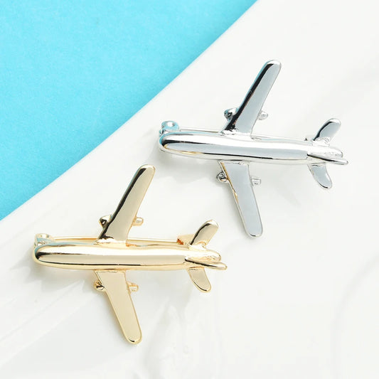 Wuli&baby Airplane Brooches Women Men 2-color Metal Plane Transportation Office Casual Brooch Pins Gifts