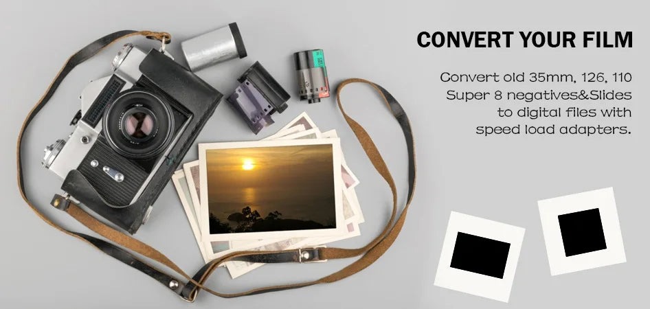 QPIX 22 MP 35mm Portable Film Scanners 135 110 126KPK Super 8 Negative Slide Holder Photo Scanner Film Digital Converter