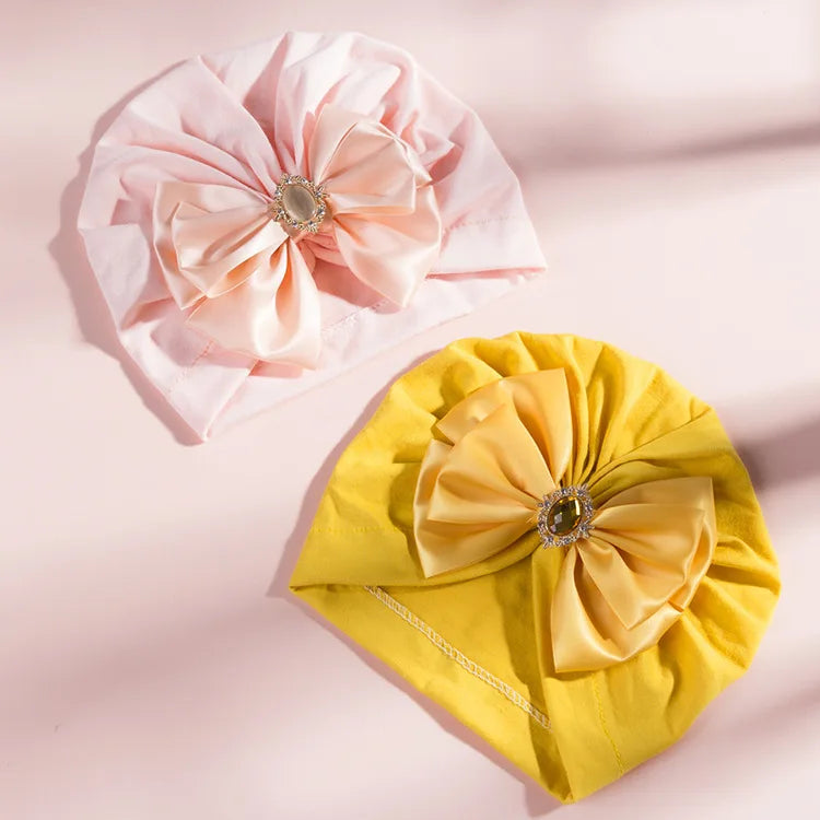 1 Pieces Children Print Baby Hat Kids Cap Newborn Girls Bowknot Diamond Photography Props Spring Autumn Beanie Infant Props