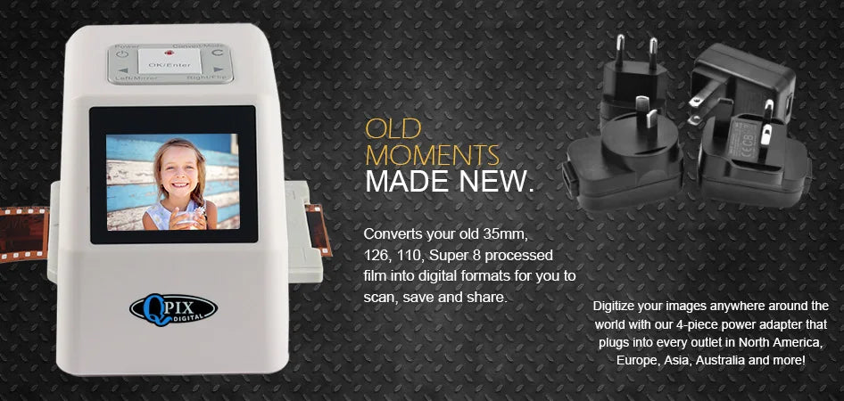 QPIX 22 MP 35mm Portable Film Scanners 135 110 126KPK Super 8 Negative Slide Holder Photo Scanner Film Digital Converter