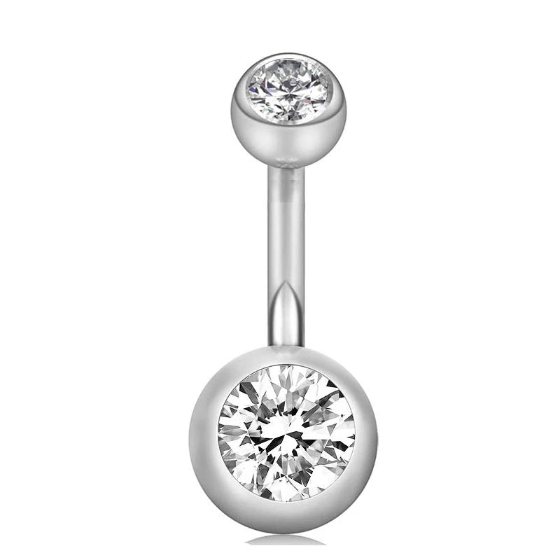 10 Styles Sexy Dangling Navel Belly Button Ring Oreja 14G Double Round Cubic Zirconia 316L Surgical Steel Belly Piercing Jewelry
