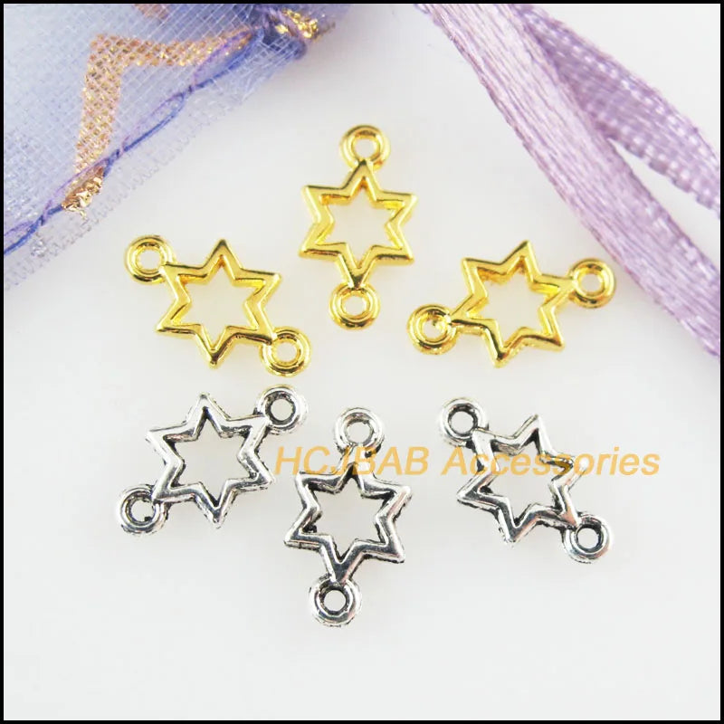 180Pcs Retro Tibetan Silver Tone Gold Color Star Frame Charms Connectors 5.5x10mm