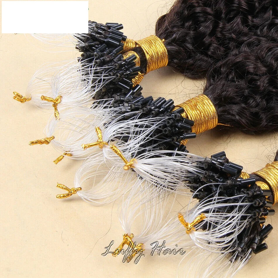 Curly Micro Loop Human Hair Extension Pre Bonded Brazilian Remy Hair Micro Beads Ring Soft Curly Microlink Hair 100strands100g