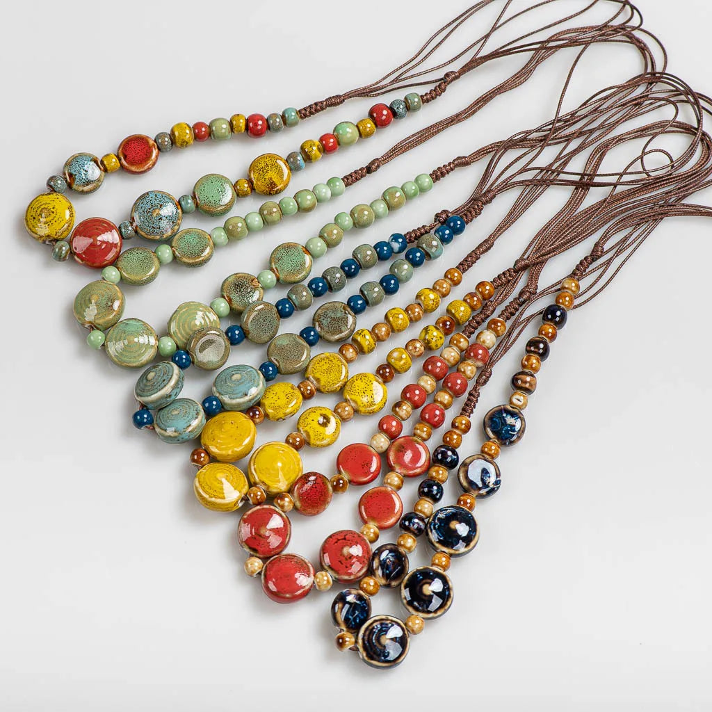Colorful Distressed Retro Irregular Ceramic Beads Gift Neckalce artware Antique wholesale Necklaces & Pendants For women #XN026