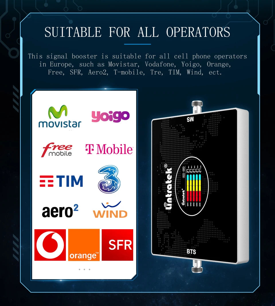 Lintratek 5 Five Band Repeater 800 900 1800 2100 2600 Mhz Cellular Amplifier GSM 2G 3G 4G Signal Booster LTE B7 B20 AGC Internet