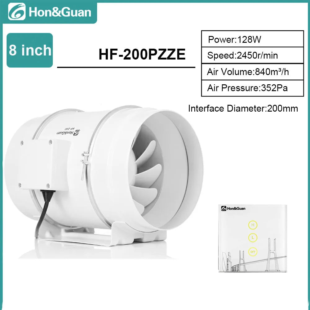 Hon&Guan 4 6 8inch Silent Inline Duct Fan Wireless Control Ventilation Air Extractor for Bathroom Kitchen Hood Ventilator