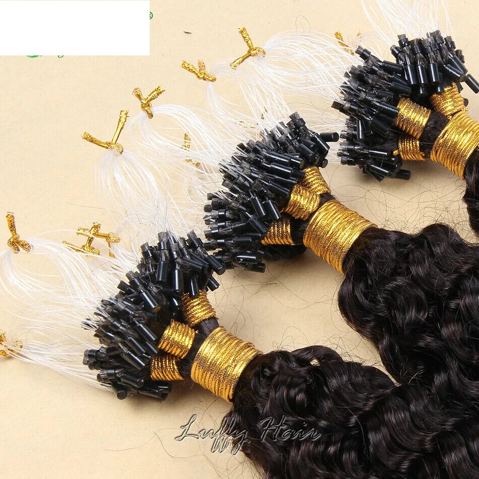 Curly Micro Loop Human Hair Extension Pre Bonded Brazilian Remy Hair Micro Beads Ring Soft Curly Microlink Hair 100strands100g