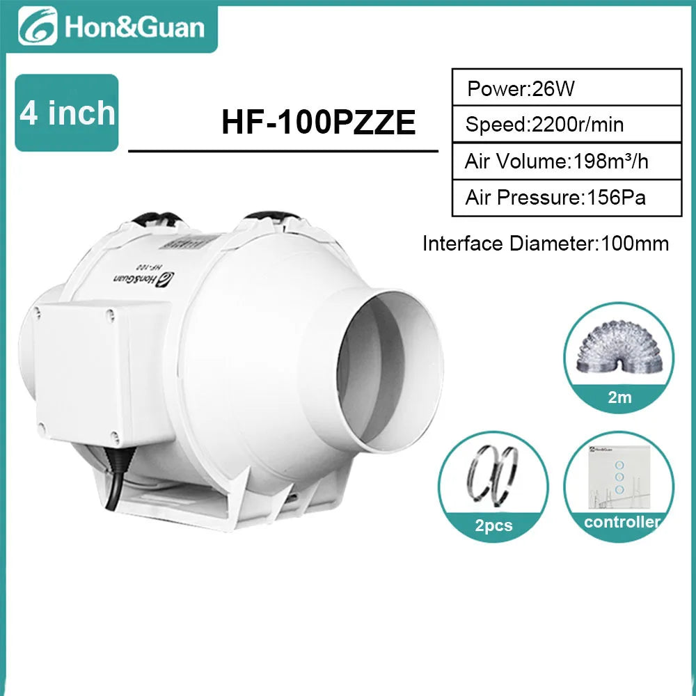 Hon&Guan 4 6 8inch Silent Inline Duct Fan Wireless Control Ventilation Air Extractor for Bathroom Kitchen Hood Ventilator