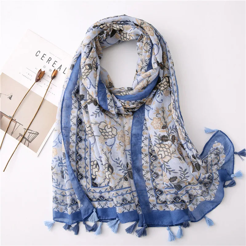 2022 New Fashion Summer Women Scarf Bohemia Flower Beach Hijab Shawls and Wraps Female Foulard Echarpe Designer Pashmina Bandana