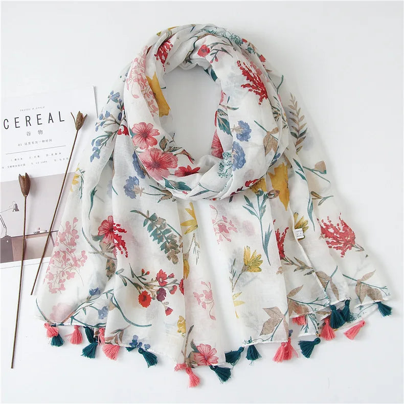 2022 New Fashion Summer Women Scarf Bohemia Flower Beach Hijab Shawls and Wraps Female Foulard Echarpe Designer Pashmina Bandana