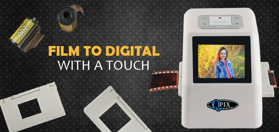 QPIX 22 MP 35mm Portable Film Scanners 135 110 126KPK Super 8 Negative Slide Holder Photo Scanner Film Digital Converter