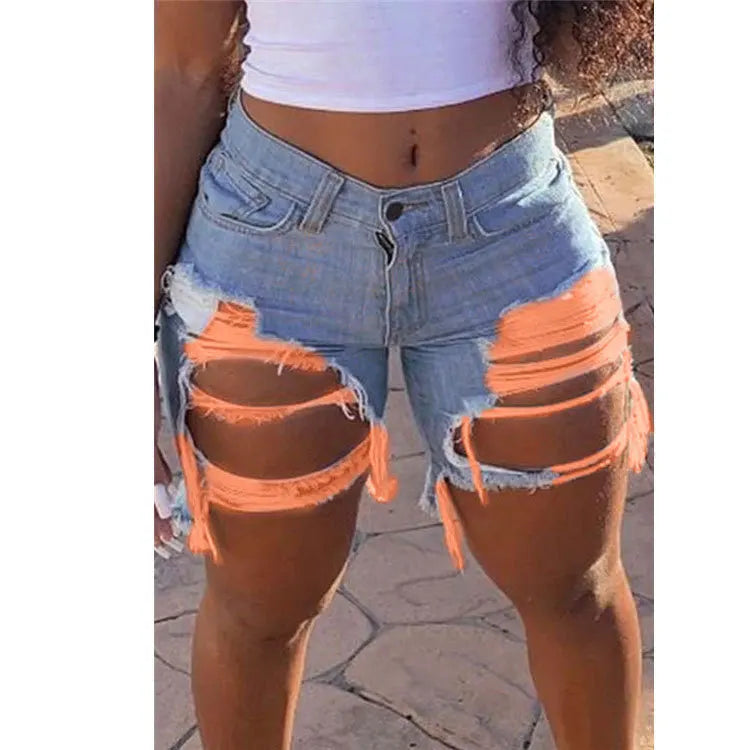 2024 Summer New Women's Ripped Denim Shorts Fashion High Street Sexy Hot Girl Jeans Shorts S-2XL