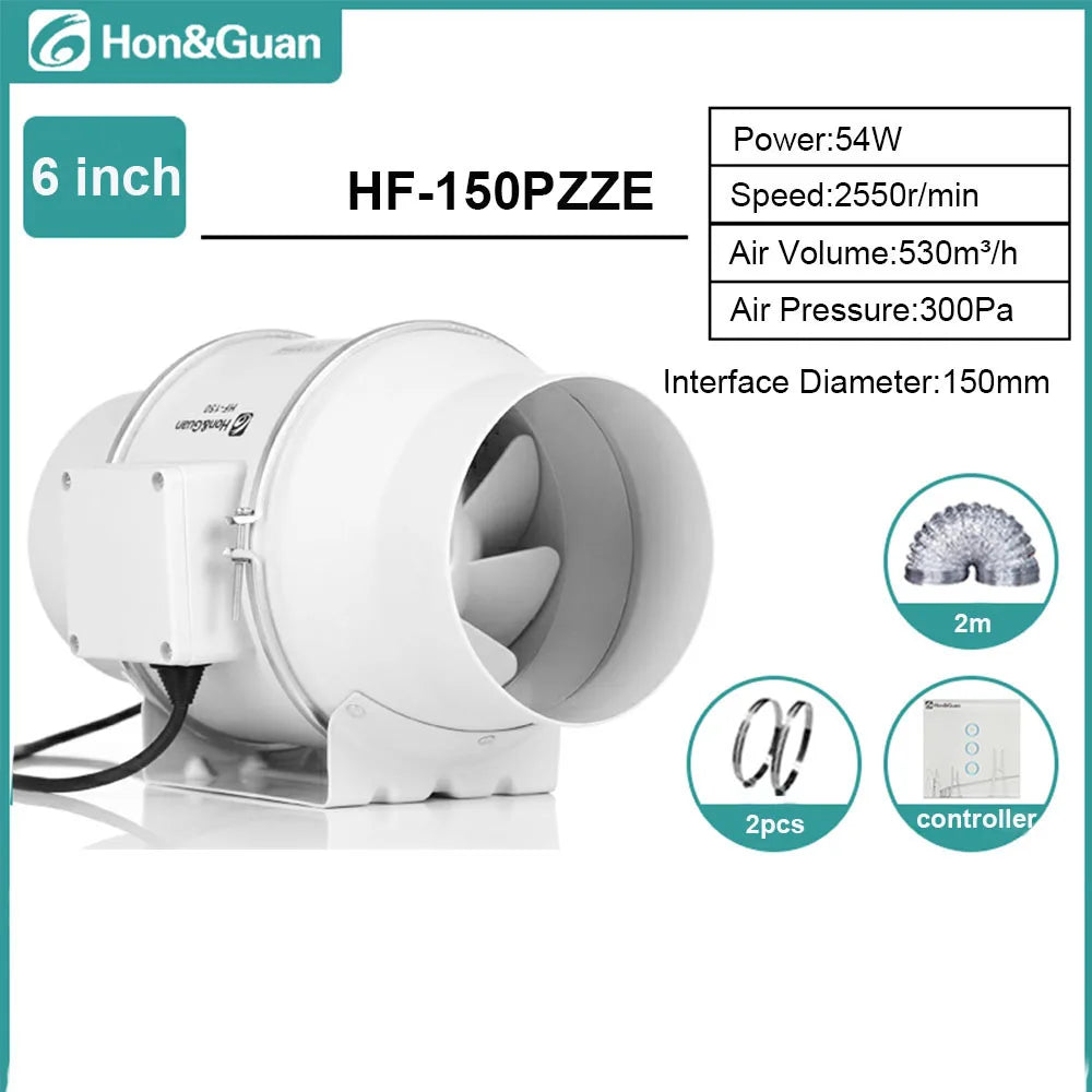 Hon&Guan 4 6 8inch Silent Inline Duct Fan Wireless Control Ventilation Air Extractor for Bathroom Kitchen Hood Ventilator