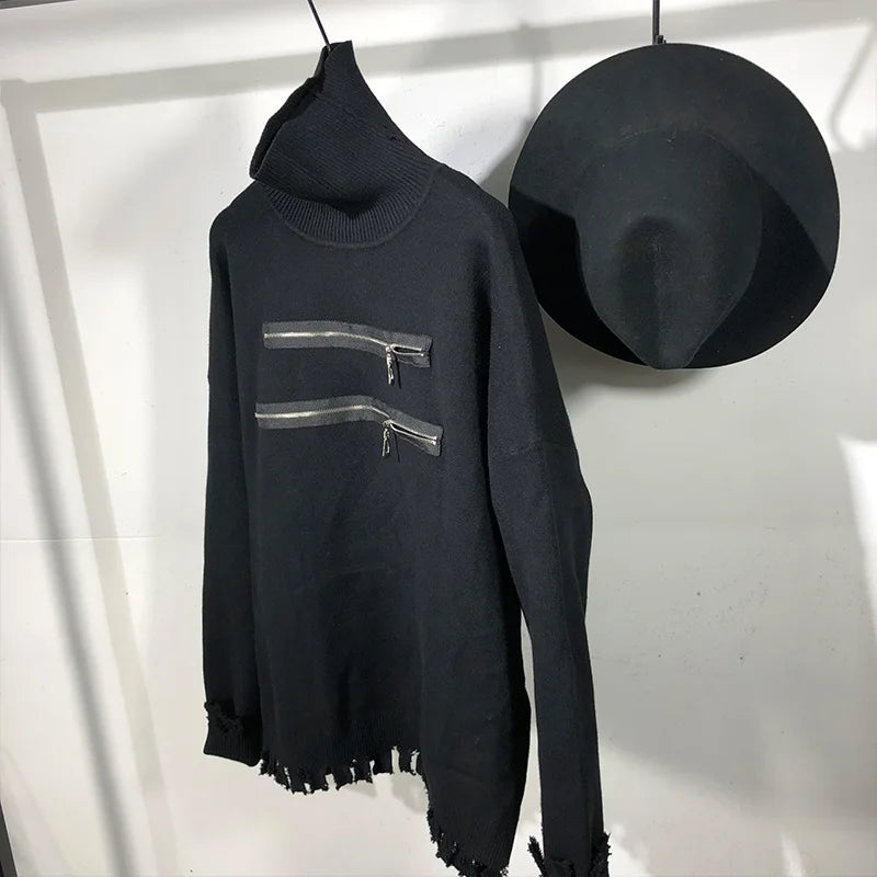 Owen Seak Men's Cotton Hoodies Sweatshirts Gothic Clothing Oversized Winter Pullovers High Street Hip Hop Turtleneck Shirt