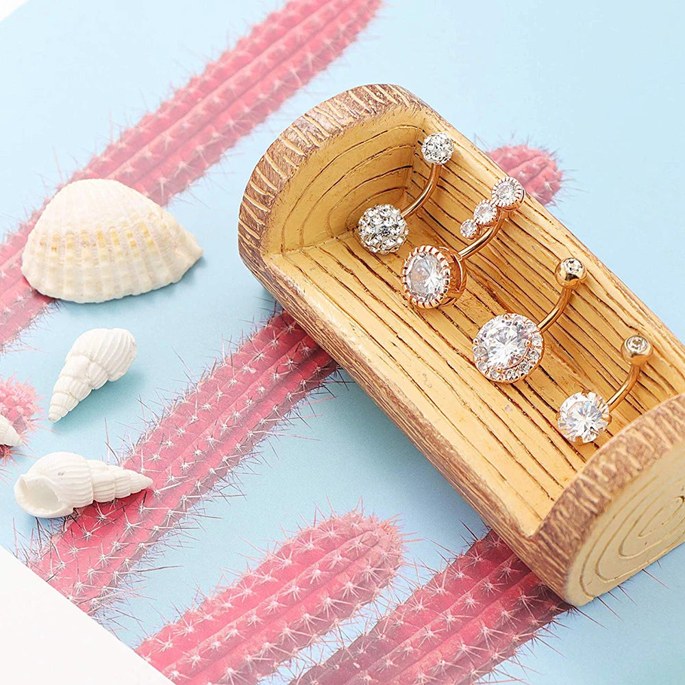 10 Styles Sexy Dangling Navel Belly Button Ring Oreja 14G Double Round Cubic Zirconia 316L Surgical Steel Belly Piercing Jewelry