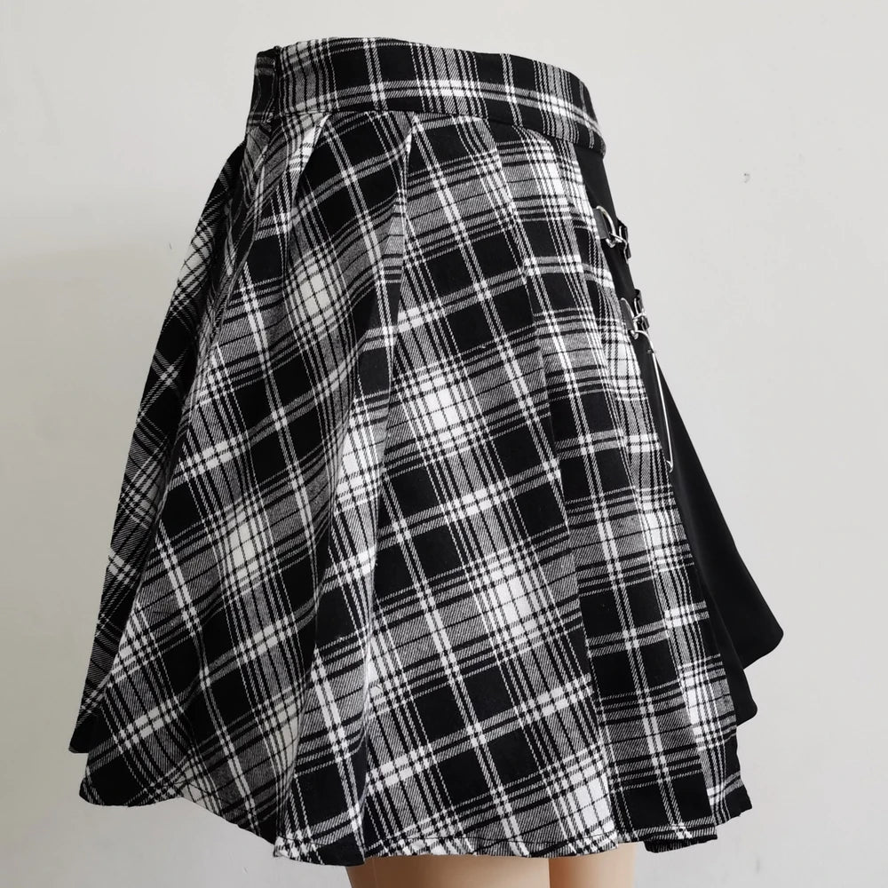Gothic Sweet Women Pleated Skirt Fashion Plaid Mini High Waist Chic Skirt Kawaii Summer Casual Ladies Plaid Pleated Skirt