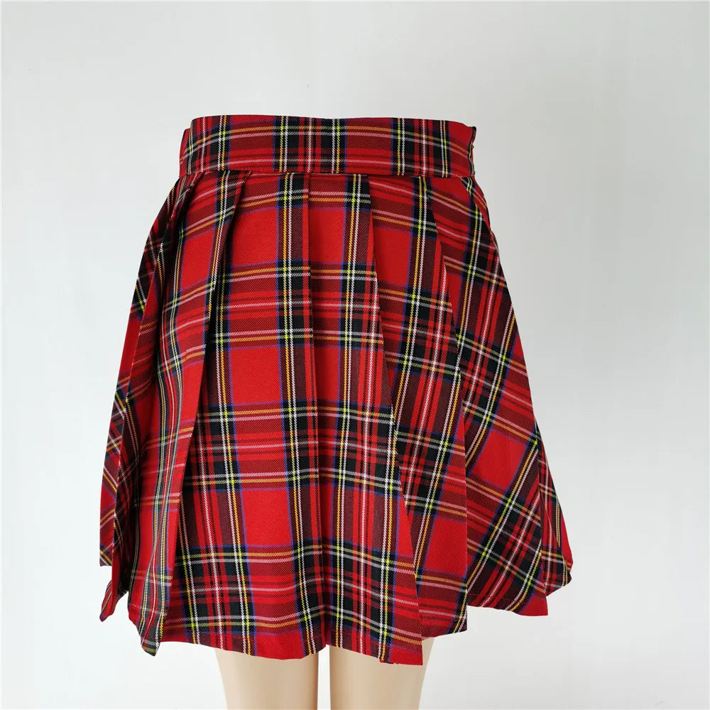 Gothic Sweet Women Pleated Skirt Fashion Plaid Mini High Waist Chic Skirt Kawaii Summer Casual Ladies Plaid Pleated Skirt