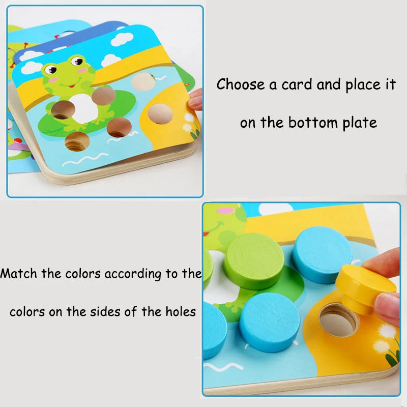 Mushroom Nail Art Puzzles Toy Kids Wooden Mosaic Pegboard Animal Color Matching Buttons Puzzles Game Montessori Educational Toys