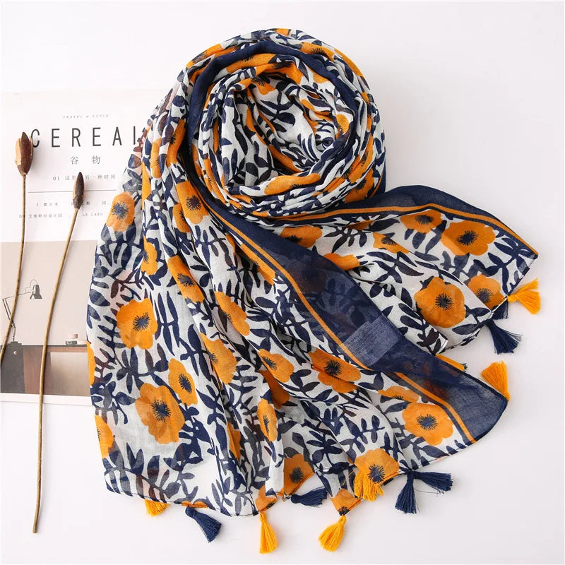2022 New Fashion Summer Women Scarf Bohemia Flower Beach Hijab Shawls and Wraps Female Foulard Echarpe Designer Pashmina Bandana