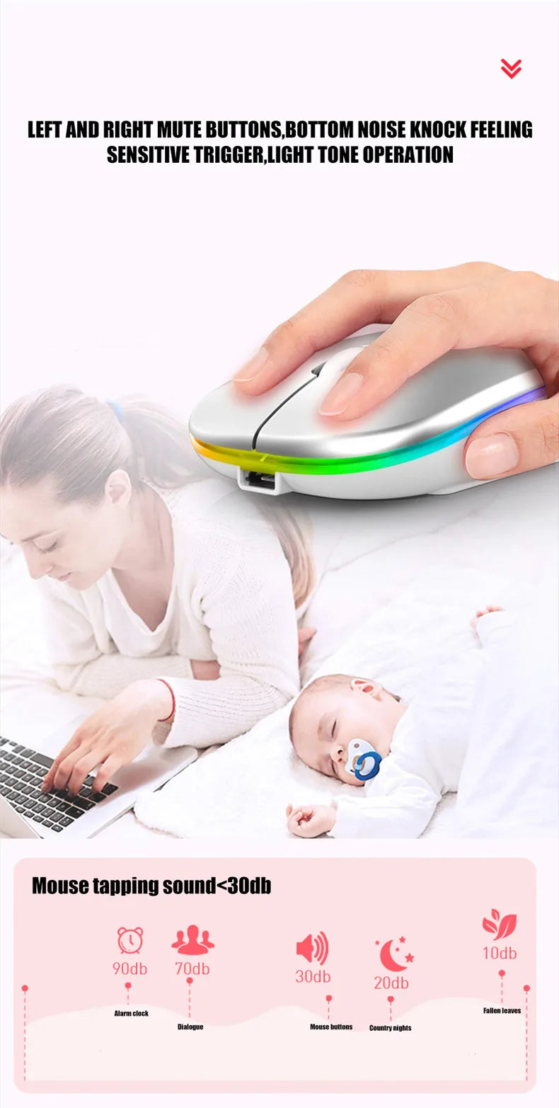 LED Wireless Mouse USB Rechargeable Bluetooth-compatible RGB Mouse Silent Ergonomic Mouse With Backlight For Laptop PC ipad