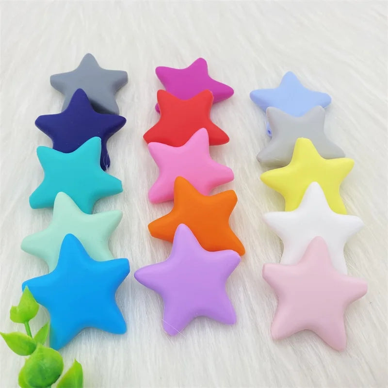 10pcs Stars Silicone Beads 15Colors Baby Teethers Food Grade Baby Teething Toys For Pacifier Chain Necklace DIY Accessories