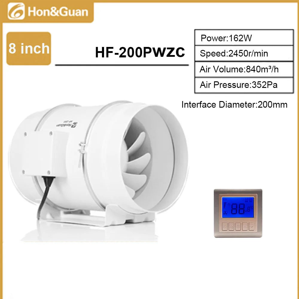 Hon&Guan 4 6 8inch Silent Inline Duct Fan Wireless Control Ventilation Air Extractor for Bathroom Kitchen Hood Ventilator
