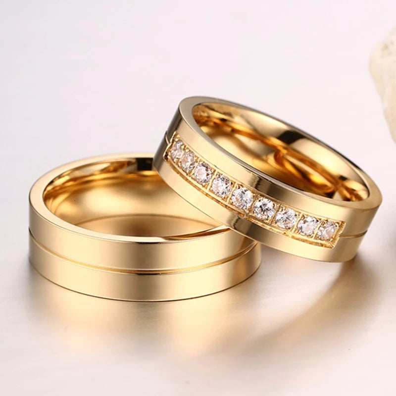 Vnox Gold Color Wedding Bands Ring for Women Men Jewelry Stainless Steel Engagement Ring Couple Anniversary Gift Amazing Price