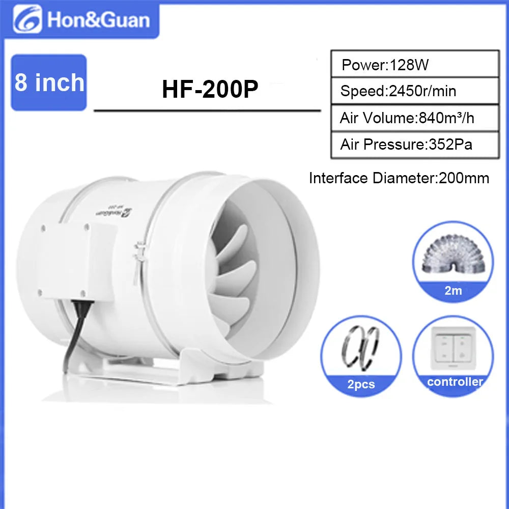Hon&Guan 4 6 8inch Silent Inline Duct Fan Wireless Control Ventilation Air Extractor for Bathroom Kitchen Hood Ventilator