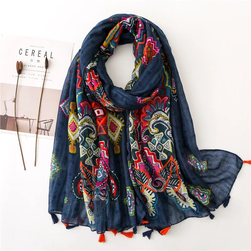 2022 New Fashion Summer Women Scarf Bohemia Flower Beach Hijab Shawls and Wraps Female Foulard Echarpe Designer Pashmina Bandana