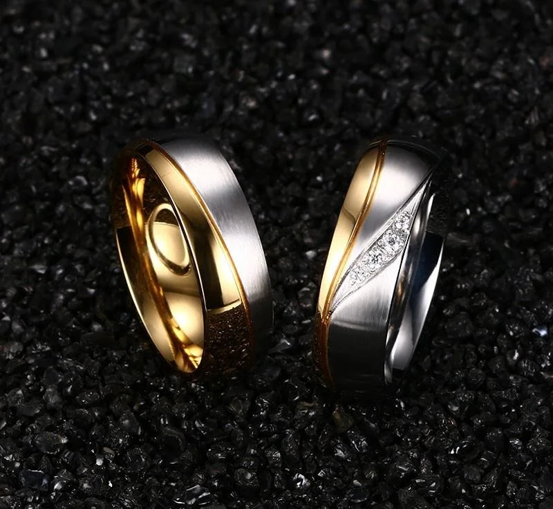 Vnox Gold Color Wedding Bands Ring for Women Men Jewelry Stainless Steel Engagement Ring Couple Anniversary Gift Amazing Price