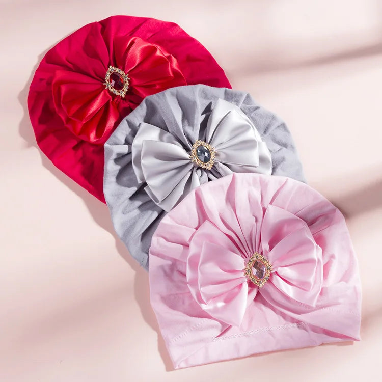 1 Pieces Children Print Baby Hat Kids Cap Newborn Girls Bowknot Diamond Photography Props Spring Autumn Beanie Infant Props