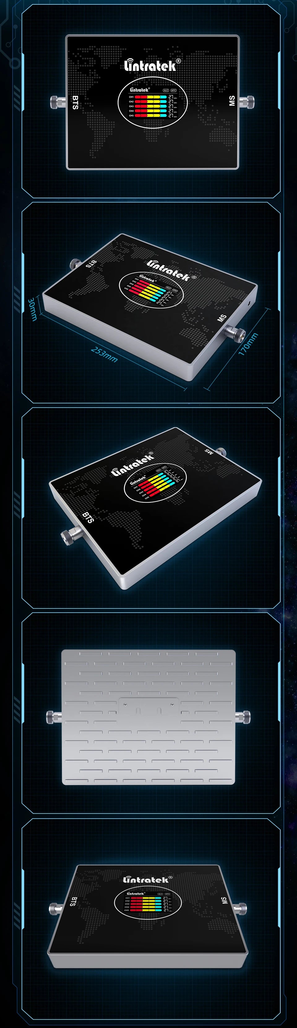 Lintratek 5 Five Band Repeater 800 900 1800 2100 2600 Mhz Cellular Amplifier GSM 2G 3G 4G Signal Booster LTE B7 B20 AGC Internet