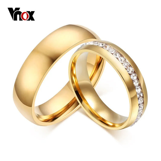 Vnox Gold Color Wedding Bands Ring for Women Men Jewelry Stainless Steel Engagement Ring Couple Anniversary Gift Amazing Price