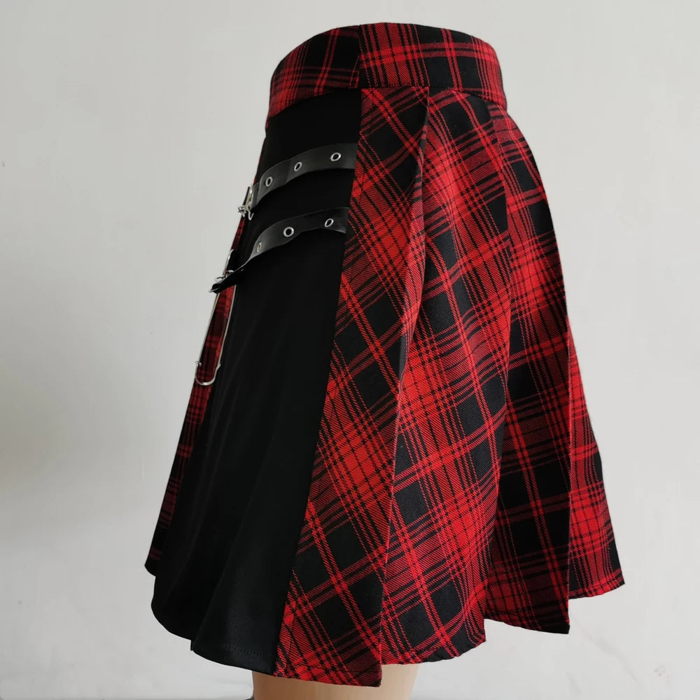 Gothic Sweet Women Pleated Skirt Fashion Plaid Mini High Waist Chic Skirt Kawaii Summer Casual Ladies Plaid Pleated Skirt