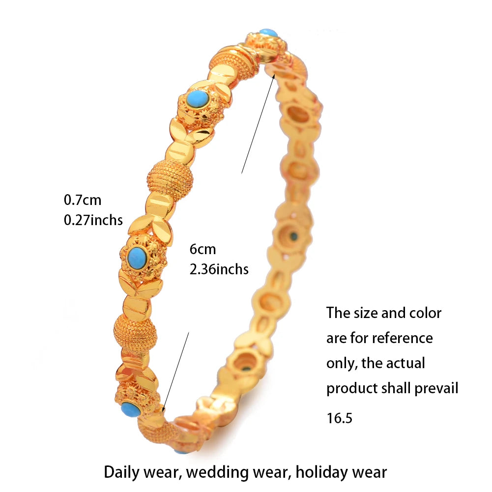 4pcs/Lot 24k Dubai Two Gold Color Bangles Bracelet For Women Girl African Eritrea Wedding Bridal Bangels Jewelry