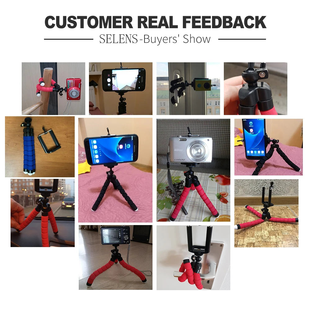 Selens Tripod Flexible Sponge Octopus Adjustable Mini Camera Tripod For Phone Holder Clip Stand For IPhone Xiaomi Huawei Ipad
