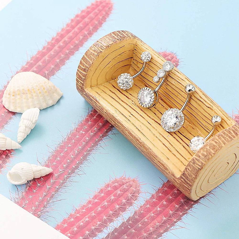 10 Styles Sexy Dangling Navel Belly Button Ring Oreja 14G Double Round Cubic Zirconia 316L Surgical Steel Belly Piercing Jewelry