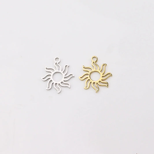 10pcs 12mm Wholesale Stainless Steel High Quality Mirro Polish Sun Women Charm Pendant DIY Necklace Bracelets Unfading Colorless