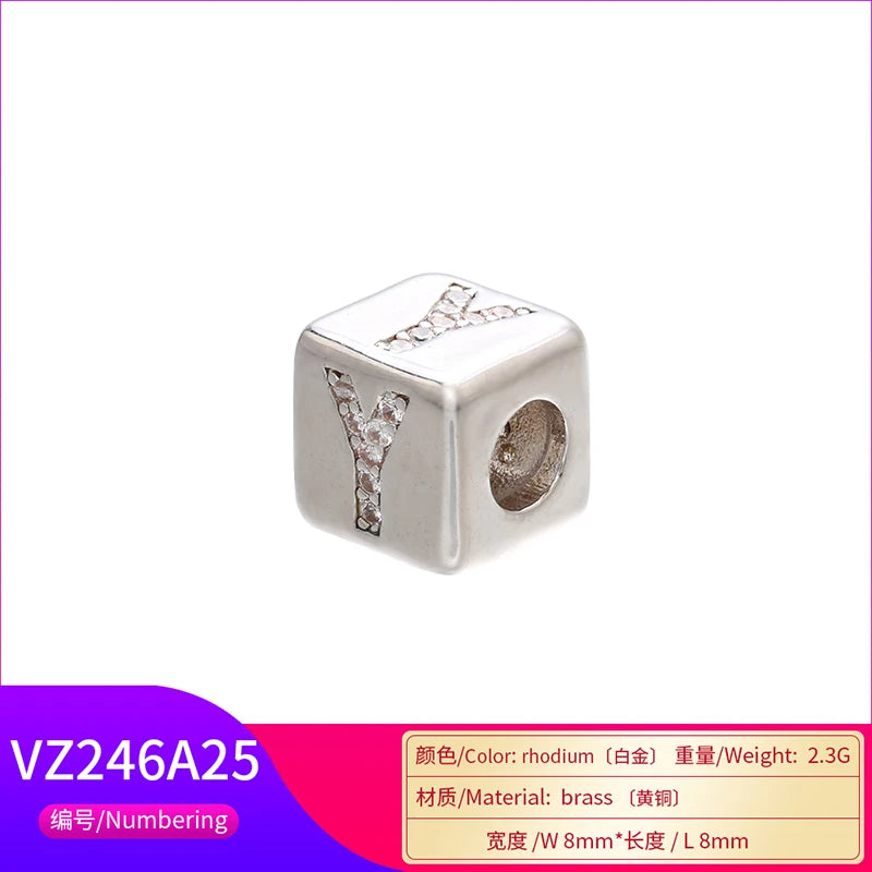 ZHUKOU 2020 silver color 8x8mm square A-Z letter beads for DIY handmade bracelet earring jewelry accessories making model:VZ246A