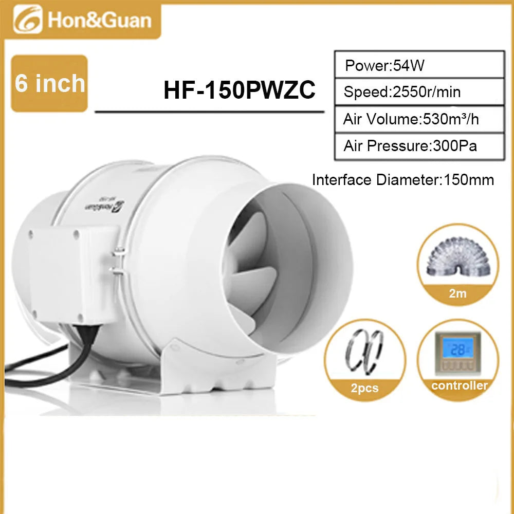 Hon&Guan 4 6 8inch Silent Inline Duct Fan Wireless Control Ventilation Air Extractor for Bathroom Kitchen Hood Ventilator