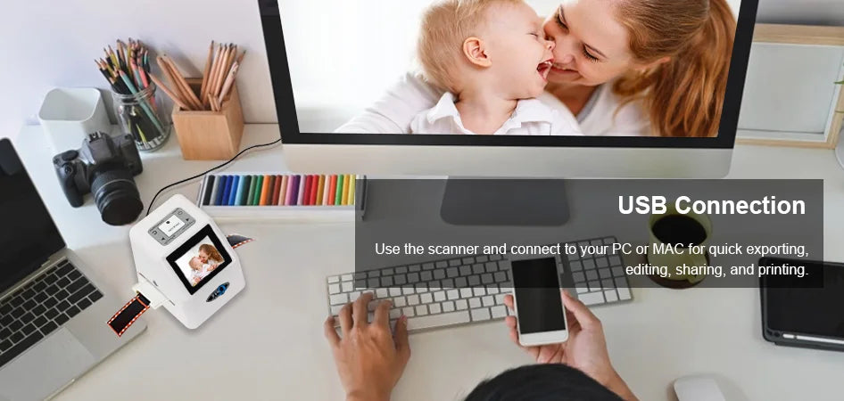 QPIX 22 MP 35mm Portable Film Scanners 135 110 126KPK Super 8 Negative Slide Holder Photo Scanner Film Digital Converter