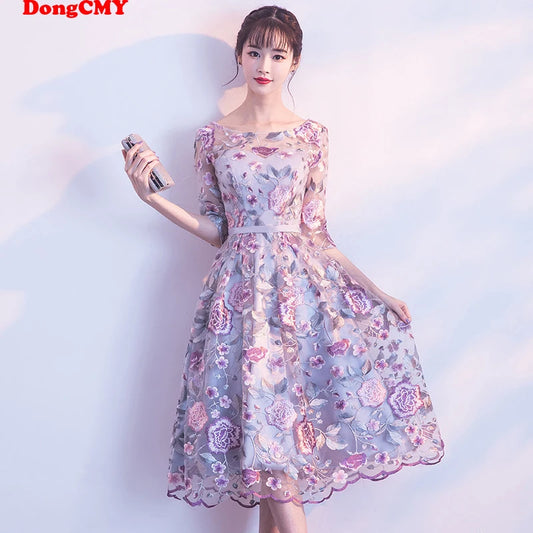 DongCMY New Short Formal Dresses Flowers Vestdios Women Bride Elegant Wedding Party Dress