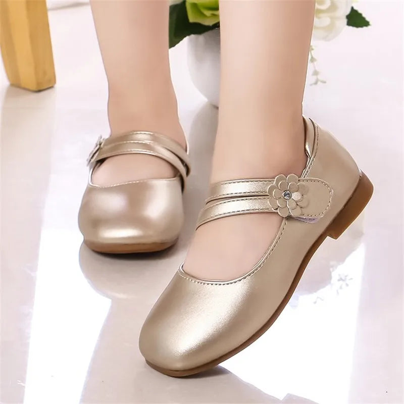 Princess Girls Shoes Kids Leather Shoes For Medium Big Girl Children Casual Flats Floral Flowers Shoes For Wedding Birthday Show