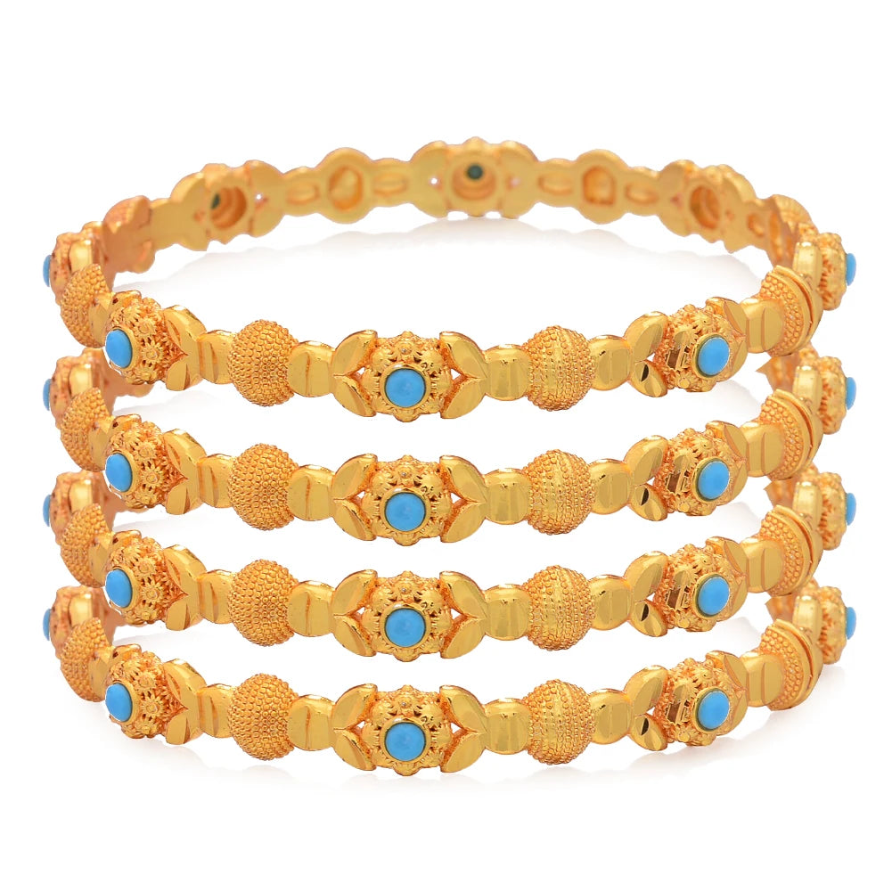 4pcs/Lot 24k Dubai Two Gold Color Bangles Bracelet For Women Girl African Eritrea Wedding Bridal Bangels Jewelry