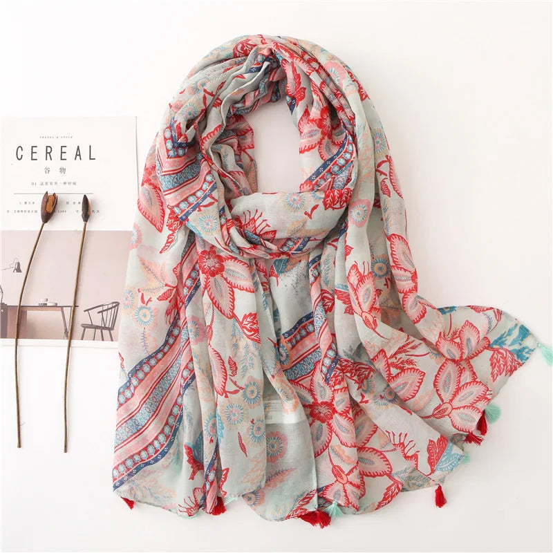 2022 New Fashion Summer Women Scarf Bohemia Flower Beach Hijab Shawls and Wraps Female Foulard Echarpe Designer Pashmina Bandana
