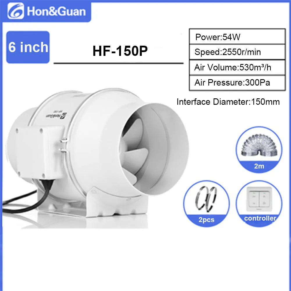 Hon&Guan 4 6 8inch Silent Inline Duct Fan Wireless Control Ventilation Air Extractor for Bathroom Kitchen Hood Ventilator