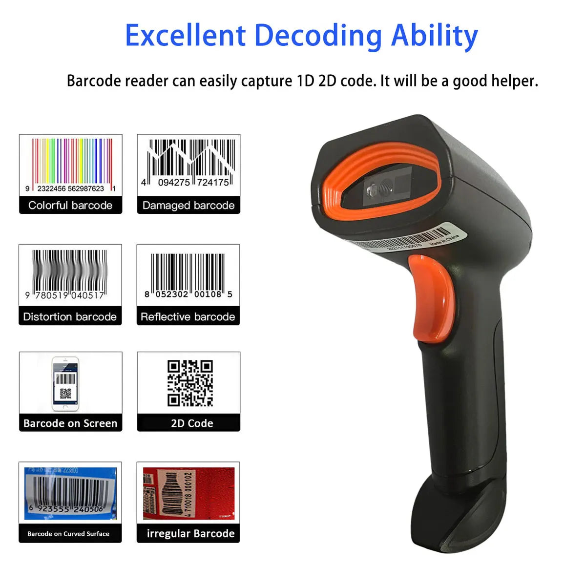 Bluetooth Barcode Scanner Screen Display,1D 2D Hanheld USB Wireless Book Bar Code Scanner Reader for Library Classroom