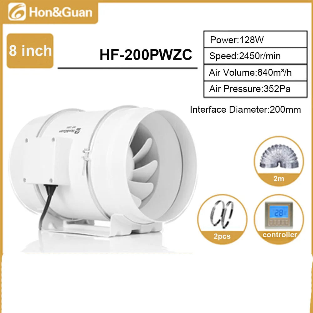 Hon&Guan 4 6 8inch Silent Inline Duct Fan Wireless Control Ventilation Air Extractor for Bathroom Kitchen Hood Ventilator