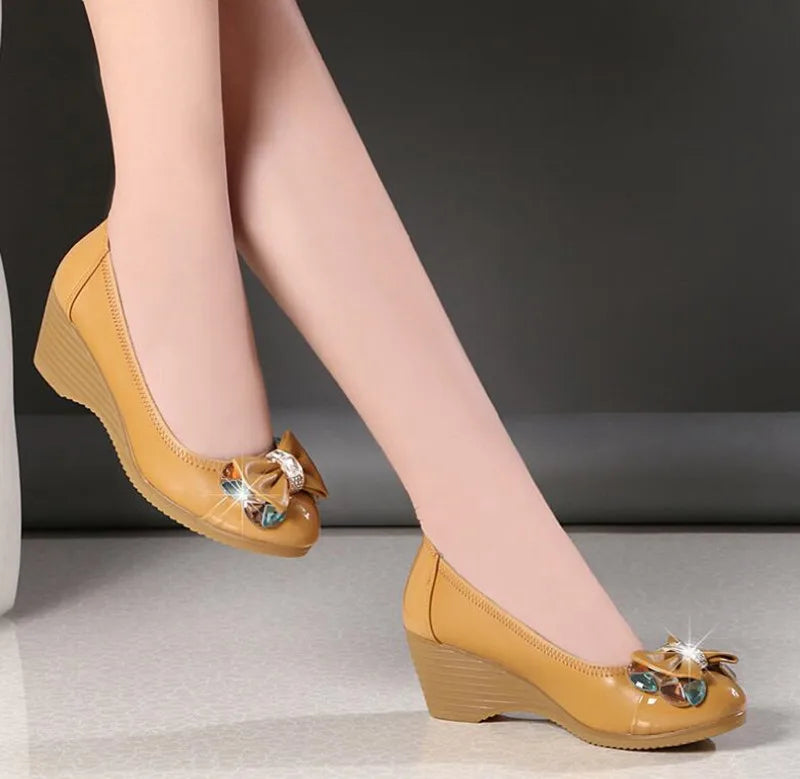 ZXRYXGS Brand Shoes 2024 New Rhinestone Bow Slope with Wild Women High Heel Shoes OL Work Shoes Woman Fashion Shoes High Heels