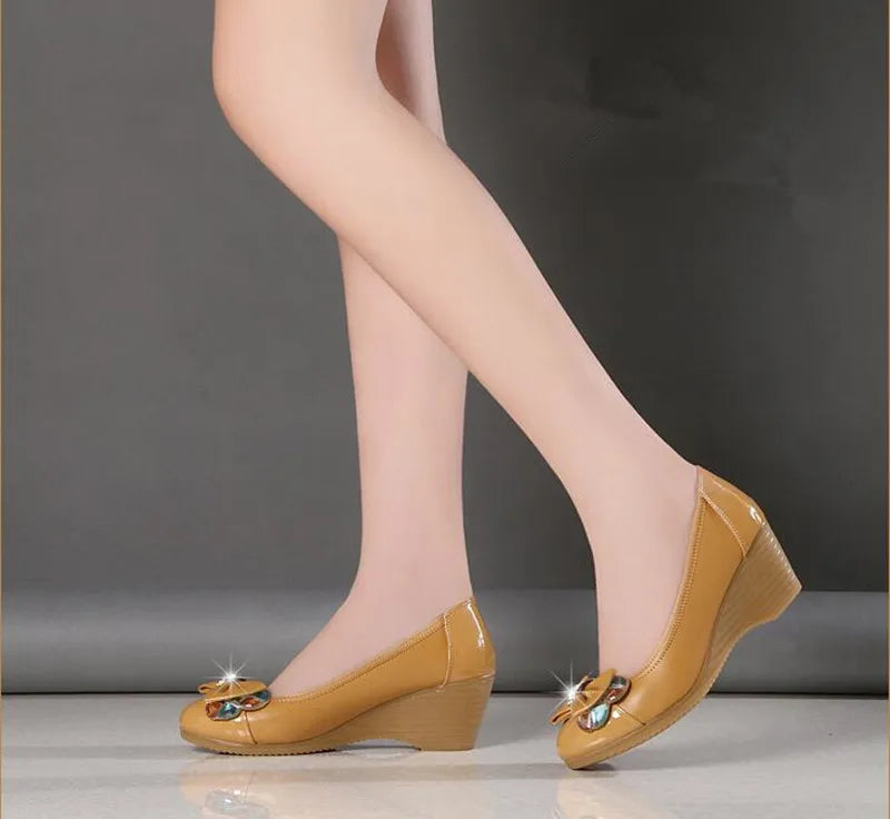 ZXRYXGS Brand Shoes 2024 New Rhinestone Bow Slope with Wild Women High Heel Shoes OL Work Shoes Woman Fashion Shoes High Heels